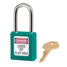 MASTERLOCK - 410KATEAL - Model No. 410KATEAL
Teal Zenex‚Ñ¢ Thermoplastic Safety Padlock, 1-1/2in (38mm) Wide with 1-1/2in (38mm) Tall Shackle, Keyed Alike - LIST PRICE $15.92 - Becker Safety and Supply