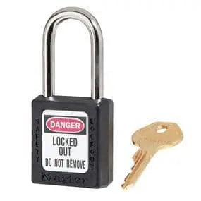 MASTERLOCK - Model No. 410KABLK
Black Zenex‚Ñ¢ Thermoplastic Safety Padlock, 1-1/2in (38mm) Wide with 1-1/2in (38mm) Tall Shackle, Keyed Alike - Becker Safety and Supply
