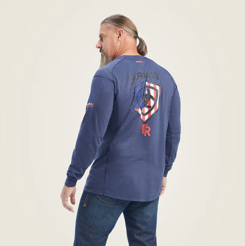ARIAT - FR Air Service T-Shirt, Navy Heather Becker Safety and Supply