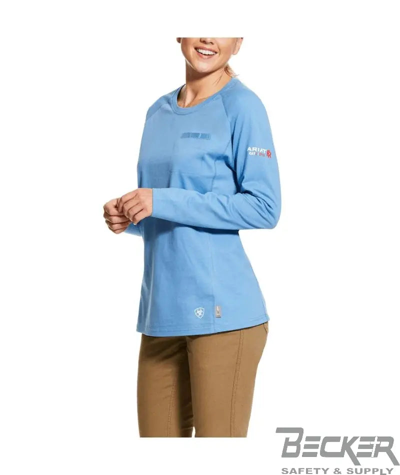 Ariat Womens FR Air Crew T-Shirt, Steel Blue Heather Becker Safety and Supply