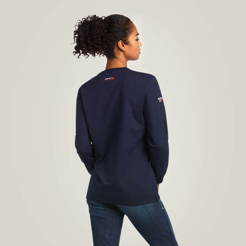 ARIAT - FR Womens Stretch Logo T-Shirt,Navy - Becker Safety and Supply