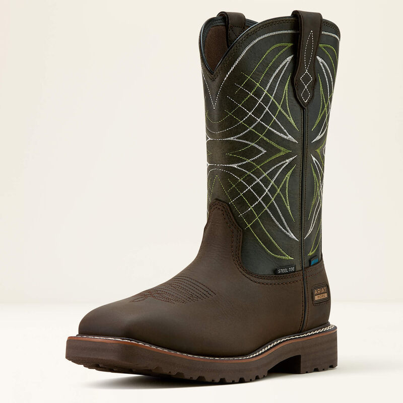 ARIAT - Activator Waterproof Steel Toe Work Boot, Dark Brown/Green-10.5D - Becker Safety and Supply