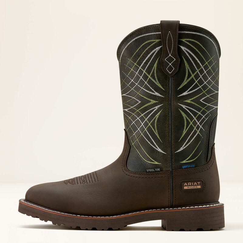 ARIAT - Activator Waterproof Steel Toe Work Boot, Dark Brown/Green-10.5D - Becker Safety and Supply