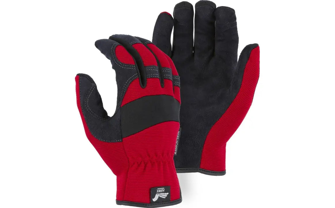MAJESTIC - Armor Skin Mechanics Glove with Knit Back, Red Majestic