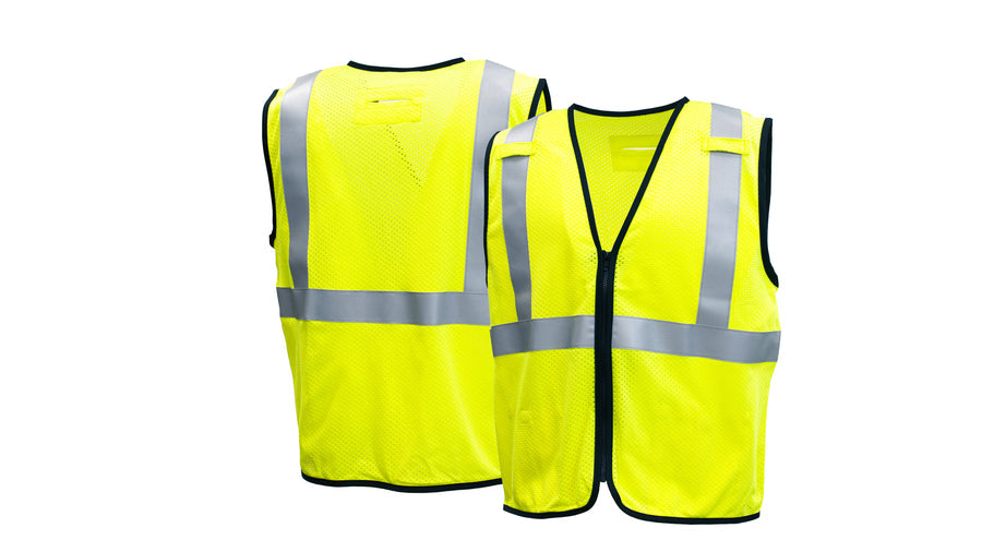 PYRAMEX - Hi-Vis Modacrilic Mesh Vest - 2" Silver Reflective Striping - Zipper Front Closer - Ansi Type R Class 2 FR - 2Xlarge
