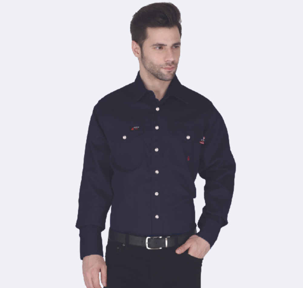 Forge - Mens FR Solid Shirt (Snap Buttons) - Navy - Becker Safety and Supply