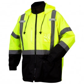 PYRAMEX - Type R Class 3 Black Bottom Parka w/ Removable Fleece Liner - Hi-Vis Lime, with Elite Drilling LOGO